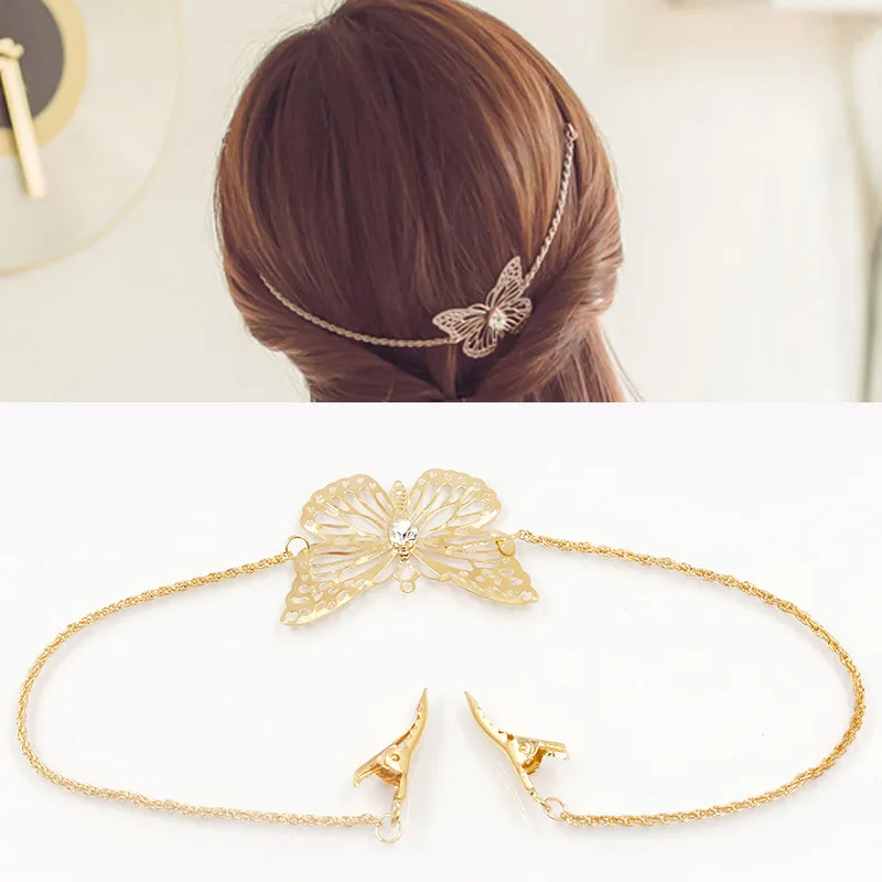 

Gold Metal Leaf Butterfly Hairgrip Gold Chain Jewelry Wedding Hairpins Headband Bride Hair Clips Hair Accessories hair stick