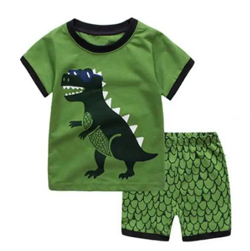 Комплекты одежды с динозавром для маленьких мальчиков; коллекция года; летние детские пижамные комплекты; Детские пижамные комплекты; хлопковые футболки; комплект одежды со штанами - Цвет: 21 style