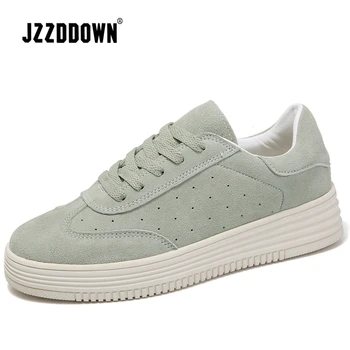 

Women casual sneakers shoes 2018 Spring suede leather flats shoes lace up women platform creepers moccasins boat shoes