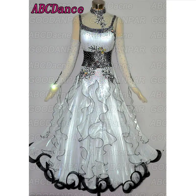 

Ballroom dance competition dresses white standard ballroom dress waltz dress Lotus leaf skirt