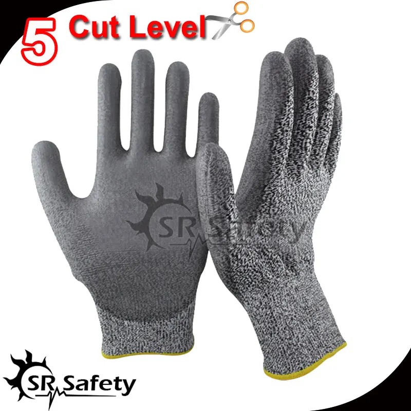 Srsafety 6 пар анти-вырезать PU погружения перчатки, устойчива к порезам перчатки, сократить уровень 5