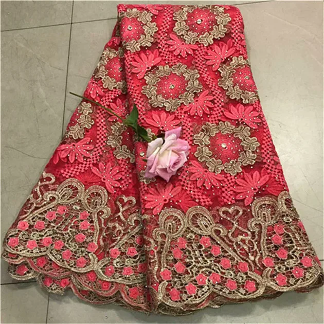 

2019 New Designs African Lace Fabric With Big stone African Lace Embroidery Guipure Lace Trim High Quality for Nigerian Dress