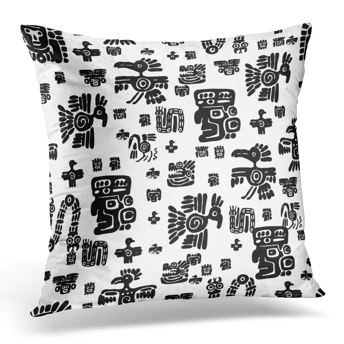 Pillow Covers Case Mayan Maya Pattern Black and White Ethnic Aztec