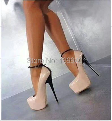 

New Arrival Ankle Straps Contrast Colour Platform Stilettos Women Pumps Sexy High Heels Cocktail Party Prom Shoes