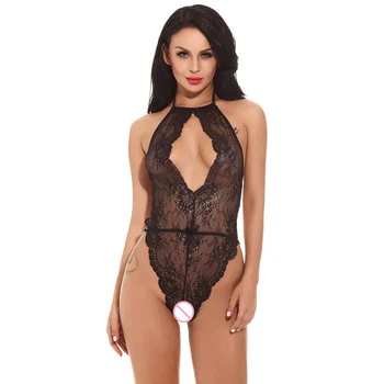

Sexy One Piece Lingerie Body suit Erotic Hollow Out Lingerie Body suit Back Tie Teddy Nightwear Women Cross Sleepwear