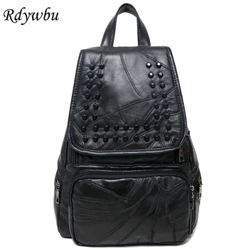 

Rdywbu High Quality Punk Genuine Leather Sheepskin Backpacks Bagbag Rivets Decoration Fashion Young Women Backpack For Girl H226