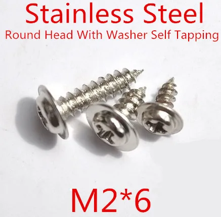100pcs/lot M2*6mm M2 x 6mm Stainless Steel 304 Round Head With Washer Micro Self Tapping Screw washer head screw | Обустройство дома