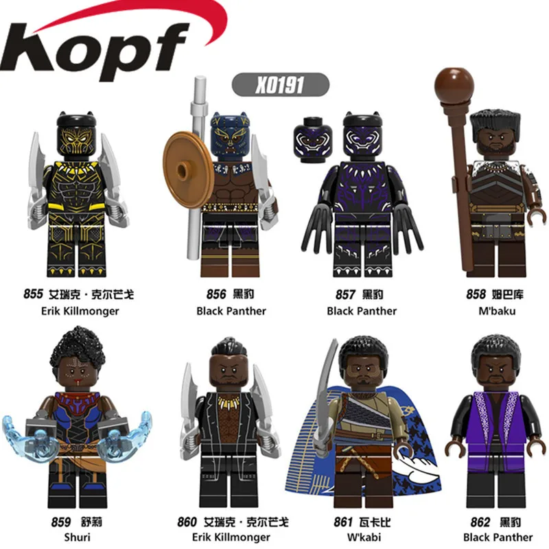 

Single Sale Building Blocks Super Heroes Black Panther Shuri Erik Killmonger M'baku W'kabi Figures For Children Gift Toys X0191