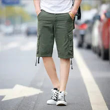 Новинка, мужские свободные повседневные шорты Карго с несколькими карманами, короткие штаны, однотонные камуфляжные военные летние шорты до колена, большие размеры 002