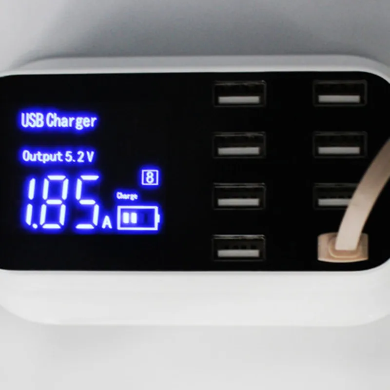 5V 2.4A With LCD Digital Display 8 Port USB Charger Fast Quick Charge Smart Charging Station Adapter For Smart Phone Tablet PC