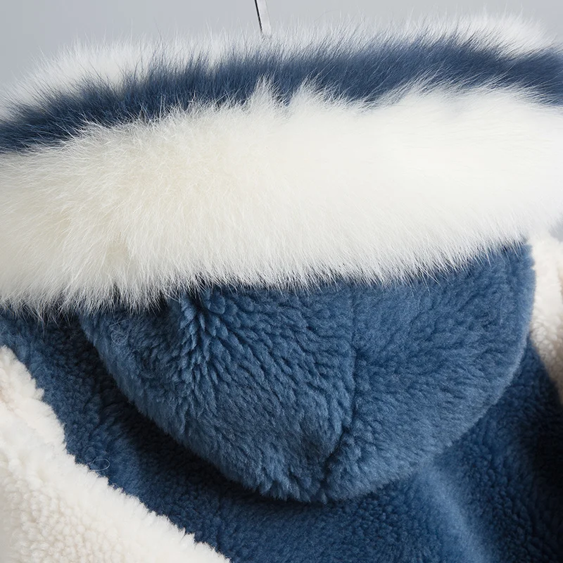 Hiver Mujer Réel Abrigo De Outwear Lwl1188 Manteau Chaud Tcyeek Veste Pardessus Des 2019 Tonte Fourrure Long Renard Moutons Femmes Blue nOkwP08X