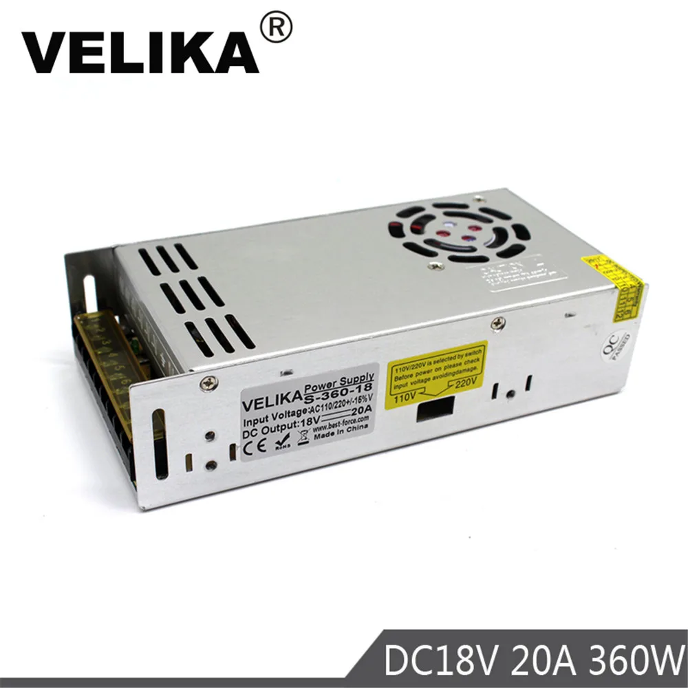 

Small Volume Power Supply DC18V 20A 360W Single Output Power Supplies Transformer 220V 110V AC to DC 18V Led Driver For Lamp CNC