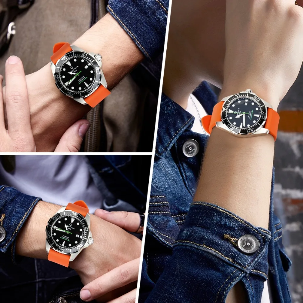 MAIKES Premium Orange Sport Rubber Watch Strap with Black Buckle