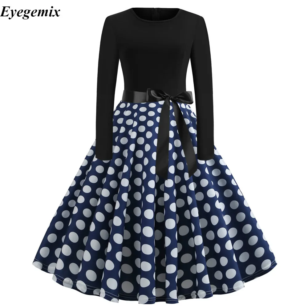 

Plus Size Women Retro Dresses Spring Autumn Casual Polka Dot Dress 50s 60s Vintage Dresses Feminino Party Vestidos De Fiesta