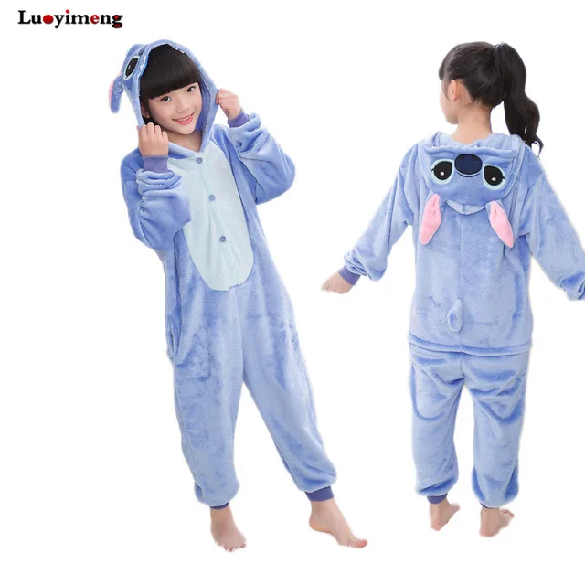 Кигуруми пижамы единорог дети животных Licorne onesies зимняя одежда для сна детские пижамы костюм для девочек детские пижамы - Цвет: blue stitch