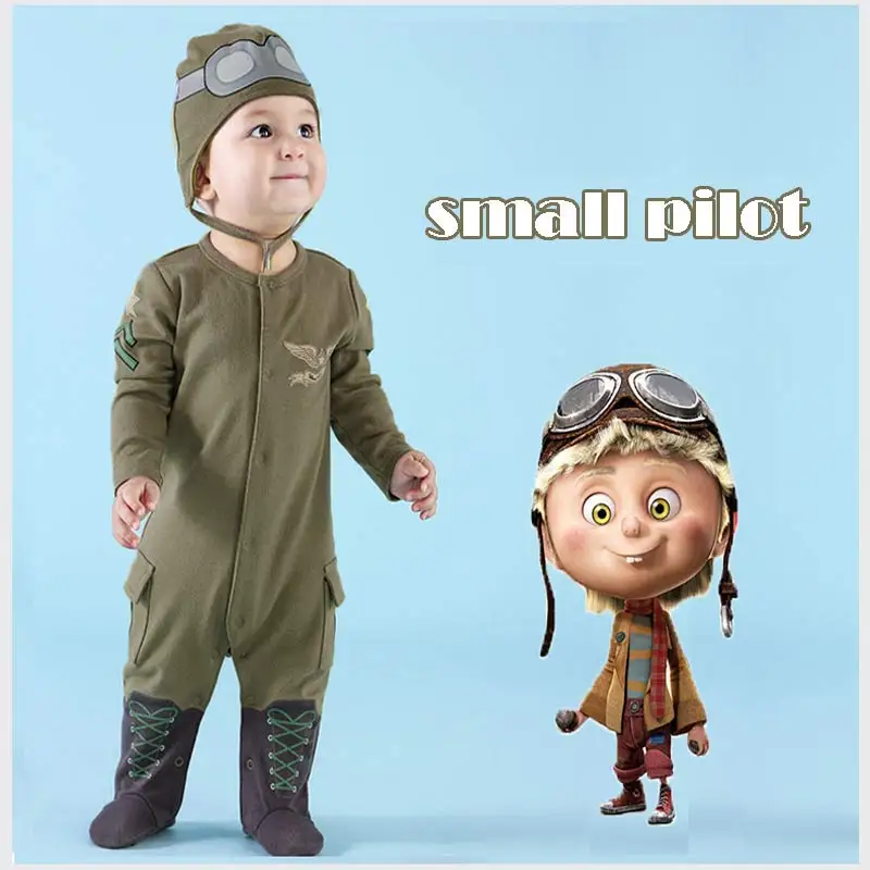 

New Girl Boy Newborn Clothes Romper Long Sleeve Jumpsuits Infant Product Baby Rompers Leotard Pilots Army Green Hooded Romper