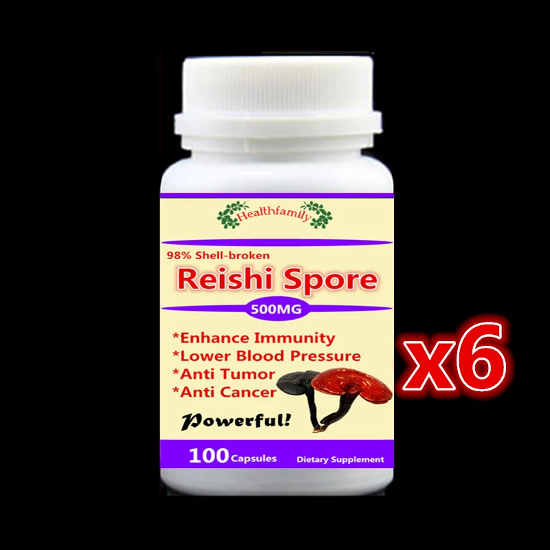

6 bottle 600pcs, Reishi Spores 98% shell-broken Ganoderma lucidum LingZhi Powerful Enhance immunity anti-tumor anti-cancer