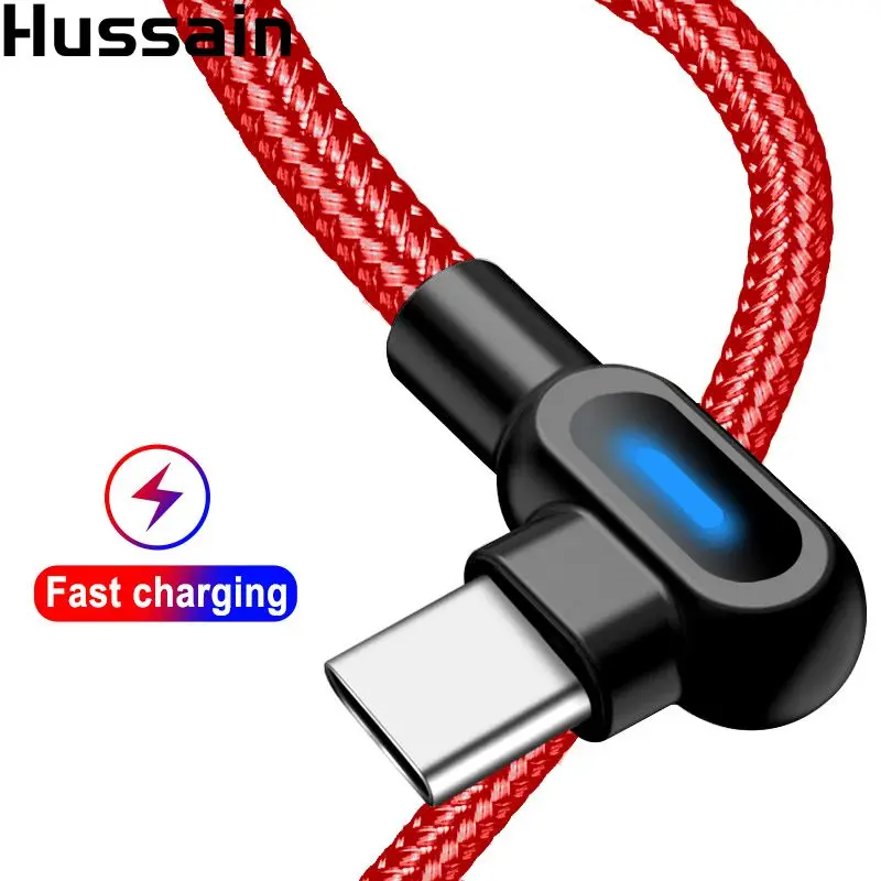 

USB C Cable Type C Cable Fast Charging 2.1A LED 90 Degree USB Cable 2M 1M For Samsung S8 S9 S10 Xiaomi Huawei Oneplus LG USB-C