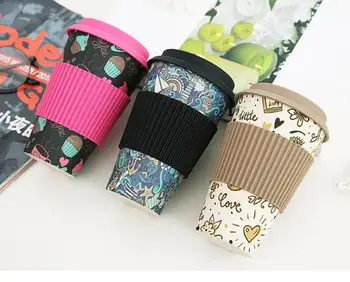 

80 pcs/lot Eco-friendly Bamboo Fiber Coffee Cup with Reusable Silicone Lid and Sleeve Drinks Cup Travel Gift