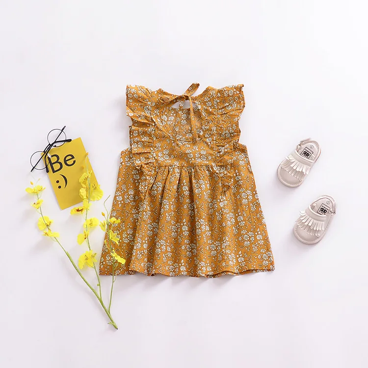 Ретро девушка платье с цветочным рисунком для принцессы вечерние пачки желтый имбирь одежда
