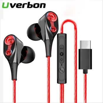 

Type-C Wired Earphone High Bass Dual Drive Stereo In-Ear Earphones Type C Earbuds With Micr Wired Control Headphone For Phones