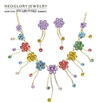 

Neoglory Rhinestone Jewelry Set Colorful Flower Style Necklace & Earrings Lady Sale Embellished With Crystals From Swarovski