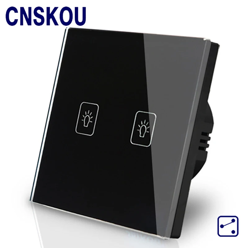 

CNSKOU EU Standard 2 Gang 2 Way AC220~250V Light Switch Wall Led Button Backlight Illuminated Touch Switch