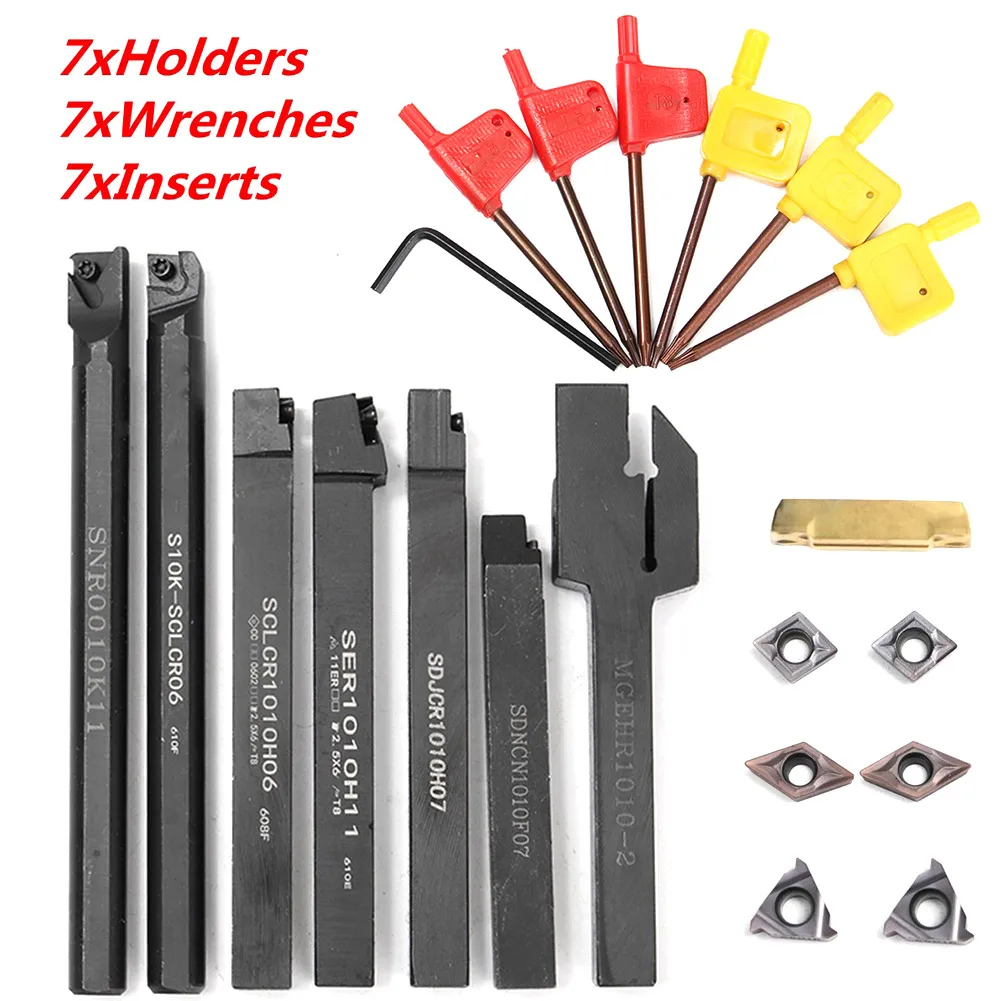 

1 Set 10mm Shank Lathe Turning Tool Holder Durable with Carbide Inserts Wrenches MYDING