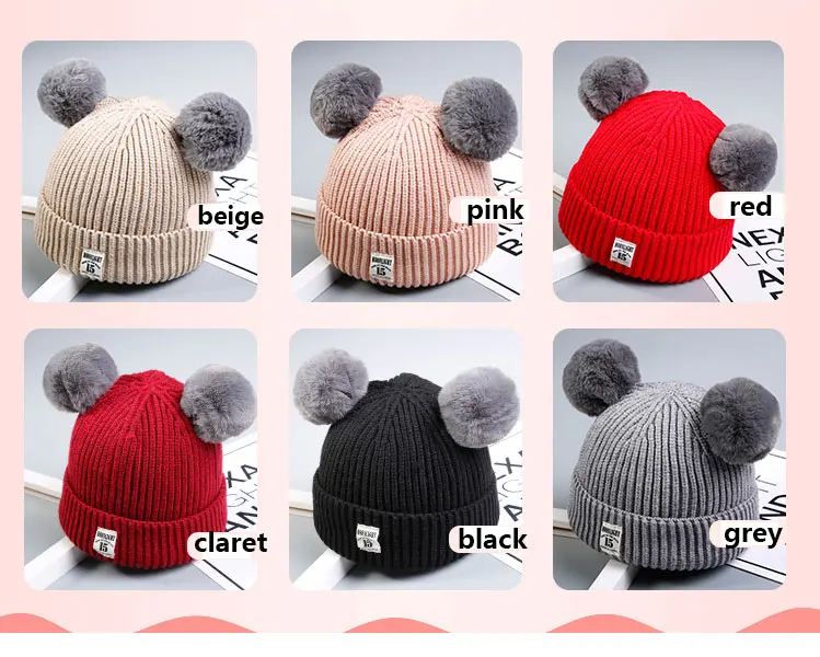 hats for girls winter hats for girls boys caps children cap kids hat knitted ear cap cat hat fleece hat two ears pom pom hat  (5)