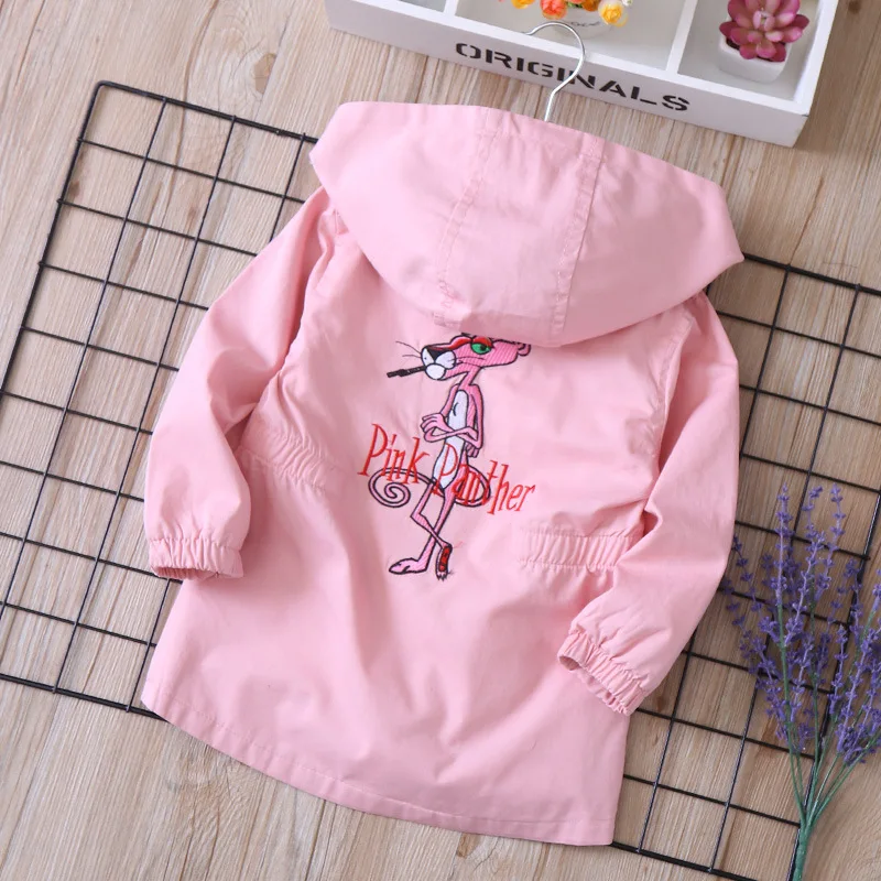 

Spring Autumn Girls Jackets And Coats Cartoon Aminal Embroidery Hooded Jackets For Kids Windbreaker Children Outerwear Coats