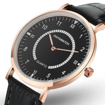 

OGY Reloj Fashion Mens Watches Top Brand Luxury Watch Men Large Dial Leather Sport Quartz Wrist Watch Clock relogio masculino