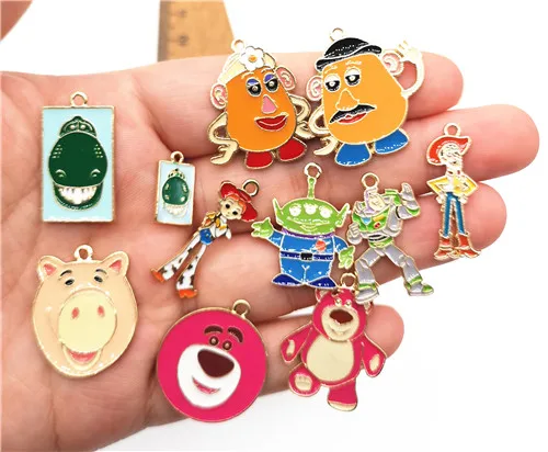 

Lot New 50pcs cartoon color Toy story 4 Necklace earrings Key chain Metal Charm Pendants DIY Jewelry Making party gifts