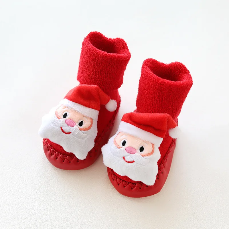 

New red thick baby toddler shoes non-slip infant children cartoon doll socks Christmas terry skin socks