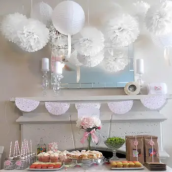 

Pom Poms 12 pcs White Tissue Paper Pom Poms Flowers Balls Wedding Decoration DIY Crafts Party Home Supplies