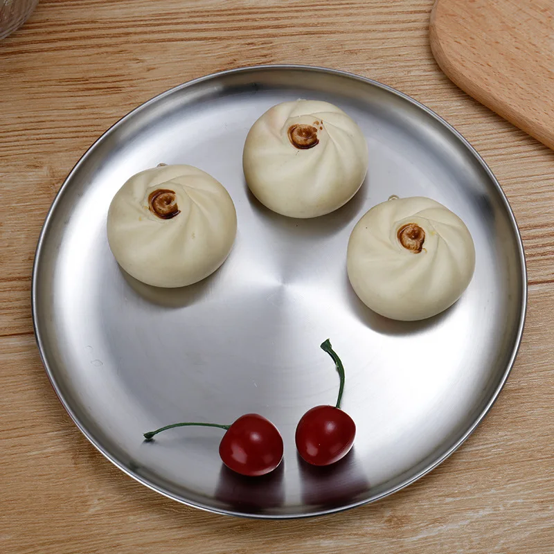 

Korean 304 stainless steel barbecue plate round dish plate thickened barbecue dish dish plate tray DISHES