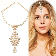 Стразы, свадебная цепочка для волос, жемчужный головной убор, хрустальные свадебные индийские головные украшения для девочек, женские аксессуары для волос