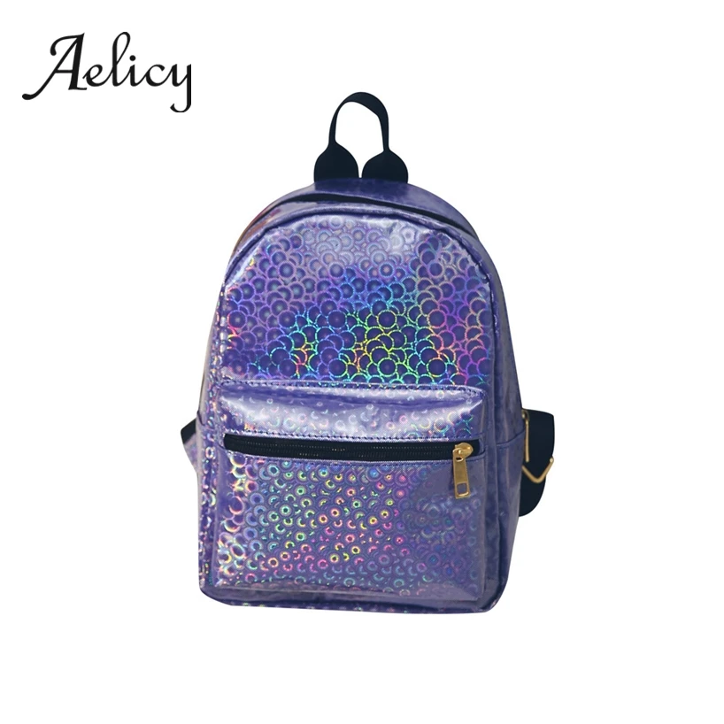 

Aelicy PU Leather Small Backpack Students Girls Laser Candy Colour School Bags Fashion Women Teenage Travel Quality Rucksack