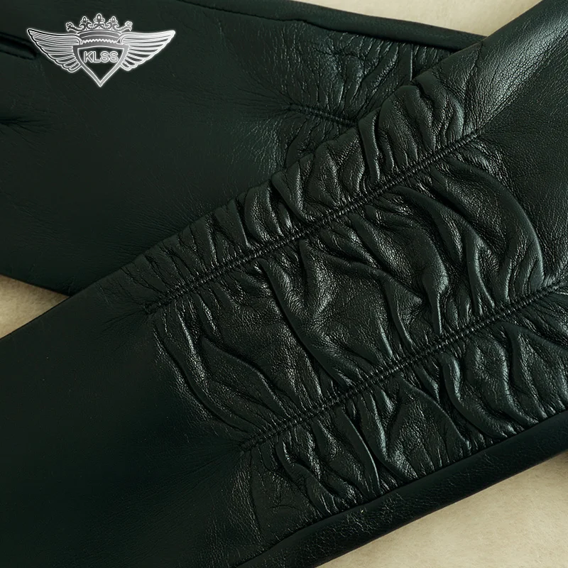 Free Shipping Women Genuine Leather Gloves 50cm Long Style Goatskin Gloves Winter Black Driving Sheepskin Gloves X80