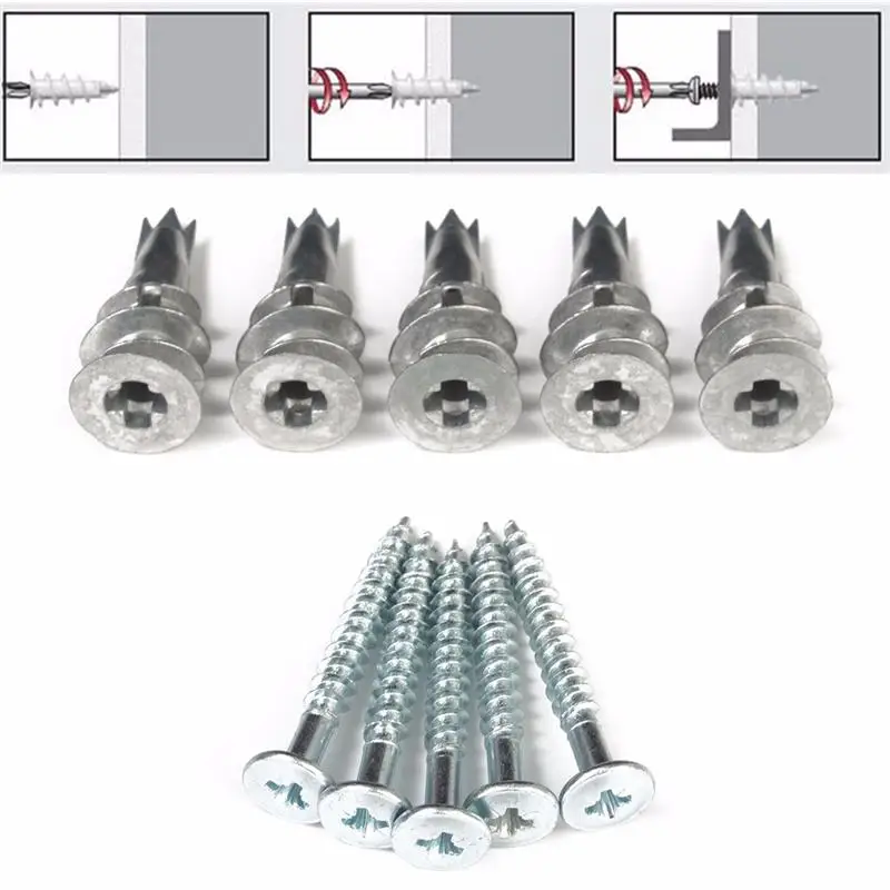 MTGATHER 5 шт. цинкового сплава гипсокартон крепления саморез полости стены скорость анкерные дюбеля включая винты 13 мм x 32 мм Лучшая цена