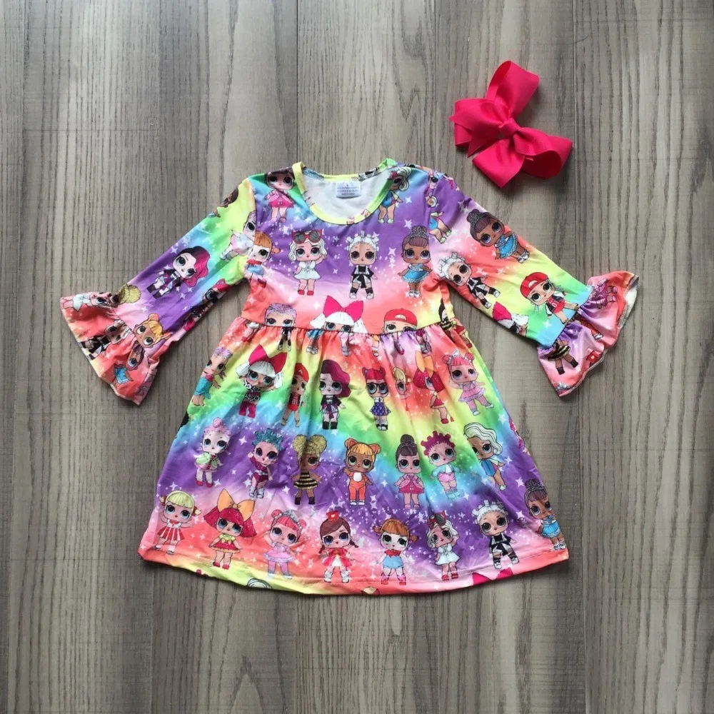 

RESTOCKED baby girls summer hot new arrival garden dress clothing girls flora RAINBOW milk silk long sleeve dress wholesale