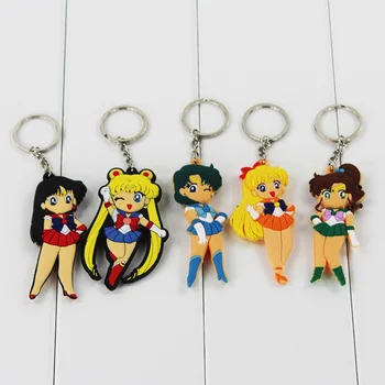 

Anime Sailor Moon Figure Toys Tsukino Usagi Mercury Mars Jupiter Keychain Soft Rubber Toys 5pcs/lot