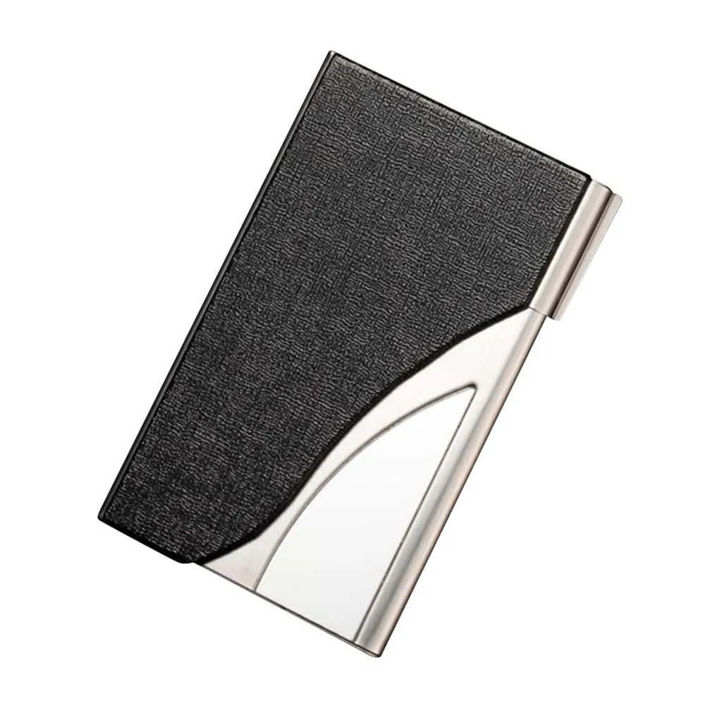 

Famous Brand Business Card Holder Men Leather Patchwork Card Wallet Case Box Men's Luxury Stainless Steel Silver Cardholder #Zer