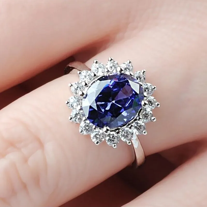 

6/7/8/9 Princess Diana 10KT white gold filled Jewelry Oval Blue Cubic Zirconia Stone Ring Gift wedding Ring for Women