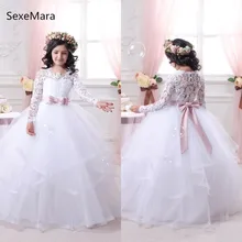 Little Princess Flower Girls Dresses Lace Long Sleeves Sheer Crew Neck Button Back Girls Communion Dress Kids Formal Wear цена Little Princess Flower Girls Dresses Lace Long Sleeves Sheer Crew Neck Button Back Girls Communion Dress Kids Formal Wear цены онлайн