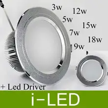 CE UL одобренный светодиодный потолочный светильник Встраиваемый 3 Вт 5 Вт 7 Вт 9 Вт 12 Вт 15 Вт 18 Вт светодиодные светильники 110-240 в 120 Угол луча теплый/холодный белый