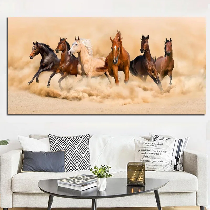 

Modern Landscape Poster Print Abstract Six Running Horses Oil Painting on Canvas Wall Picture for Living Room Cuadros Home Decor