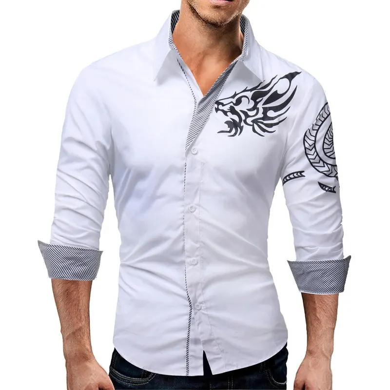 Новинка, мужская рубашка с длинным рукавом, с принтом дракона, повседневная, мужская, тонкая, с отворотом, с длинным рукавом, высокое качество, блузки для мужчин, большой размер 4XL