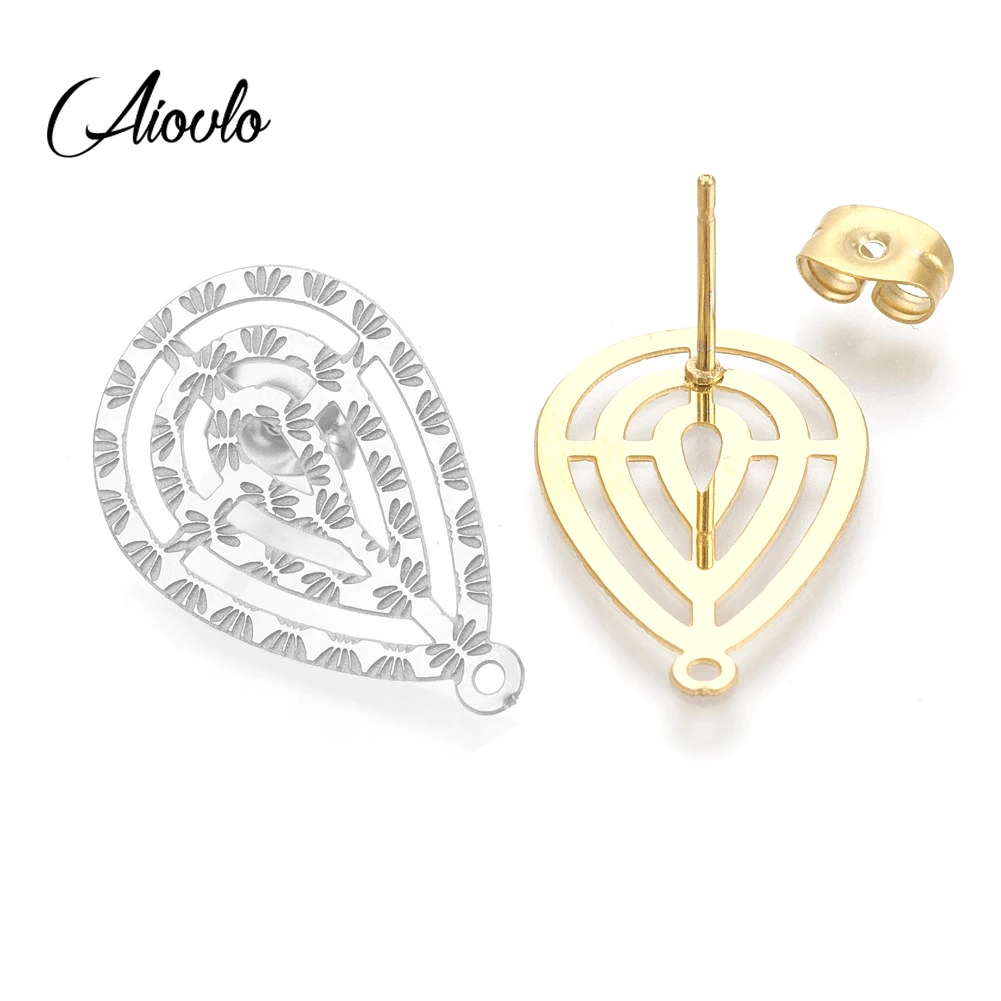 

10pcs/lot Stainless Steel Hollow Gold Color Drop Shape Earrings Hooks with One Hole Stud Earring Craft Earring Jewelry Making