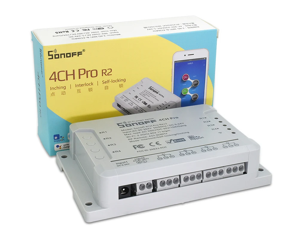 Sonoff 4CH Pro R2 умный дом RF 433 МГц Wi-Fi светильник 4 банды инчинг самоблокирующийся переключатель Wifi работает с Alexa