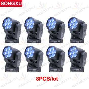 

8pcs/lot 7x12W LED Moving Head Zoom Light RGBW 4IN1 Color Mixing DMX Light for DJ Nightclub Party Light /SX-MH0712Z